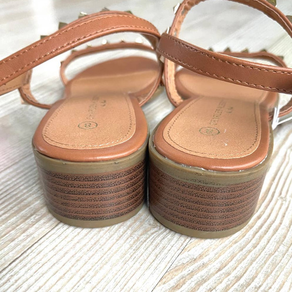 Charles Albert Cassie Studded Block Heel Sandals | Brown Size 8 - Picture 6 of 8